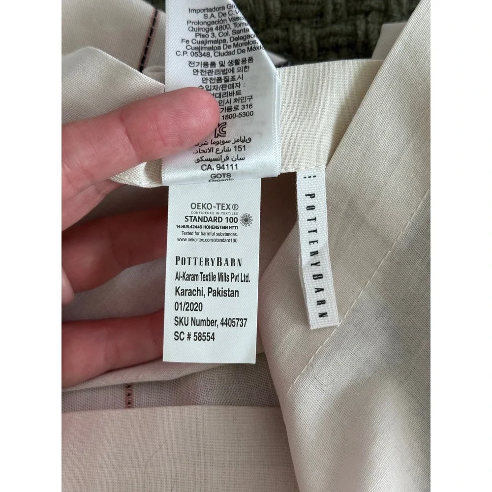 Pottery Barn Organic Cotton Striped Duvet Cover Set 2 Euro Shams Cream Sage Navy